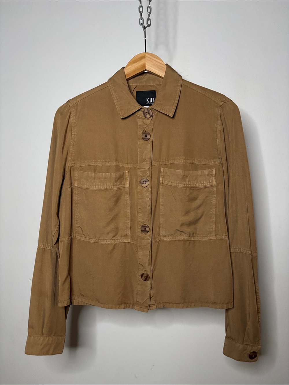 Kut from the Kloth Finley Long Sleeve Camel Brown Button Down Medium